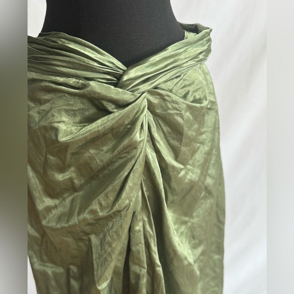 Vince Women’s Sz 10 Metallic Twist Front Cotton Blend Skirt Green - Picture 3 of 9